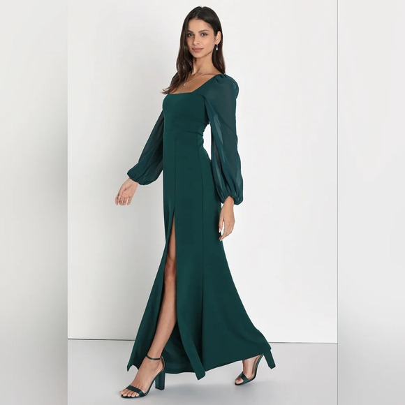 Lulus Absolutely Adored Emerald Green Long Sleeve Mermaid Maxi Dress L Wedding - Picture 3 of 10